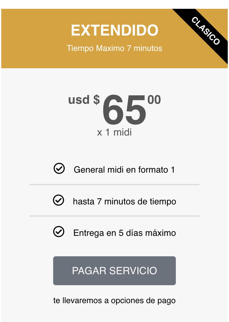 EXTENDIDO - Fabrica de 1 midi de 7 minutos de tiempo máximo (servicio) Hacemos el midi que necesites, solo completa el procedo de solicitud y lo haremos!
